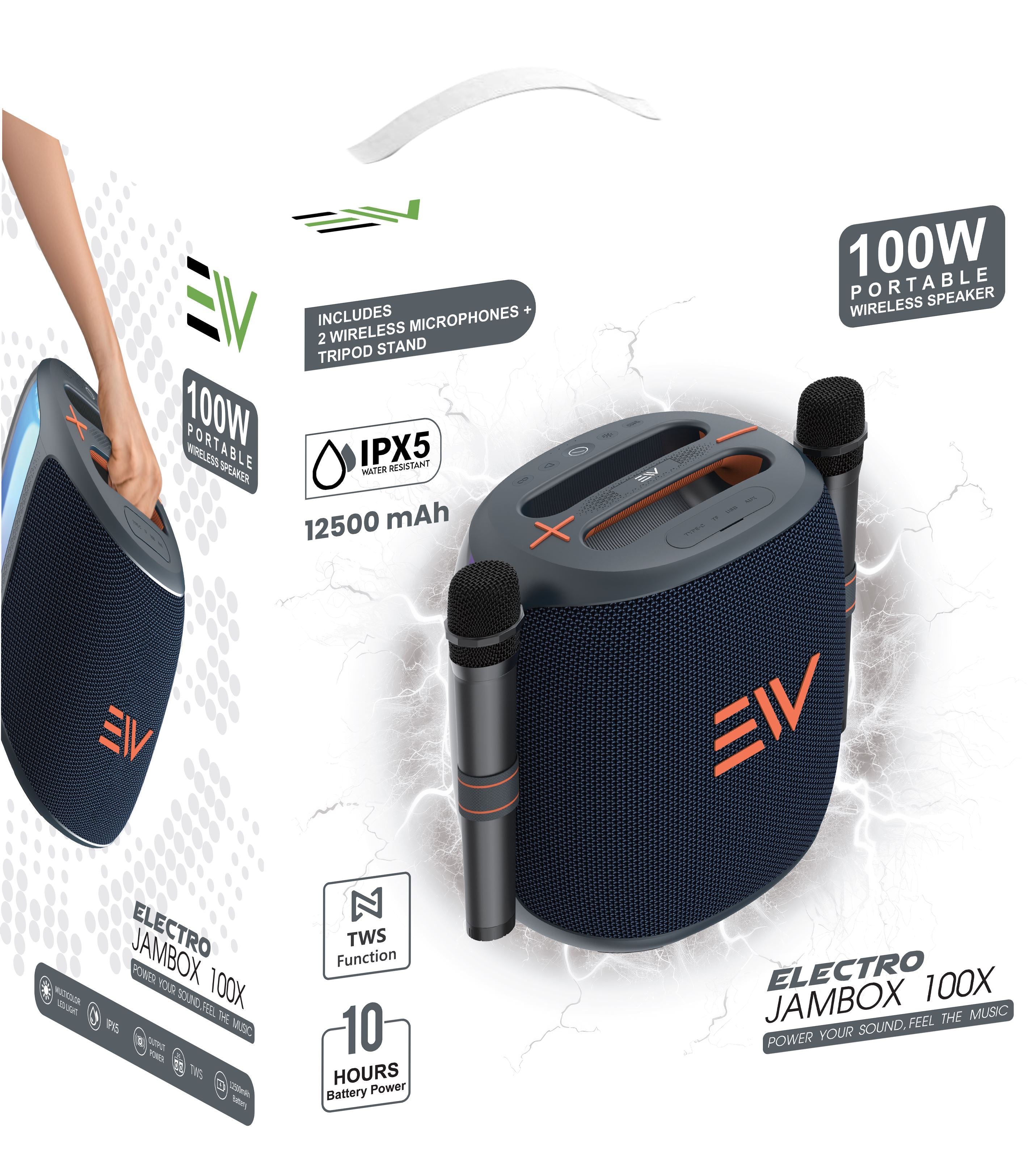 Electro JamBox 100W Bluetooth Speaker With Dual Microphones