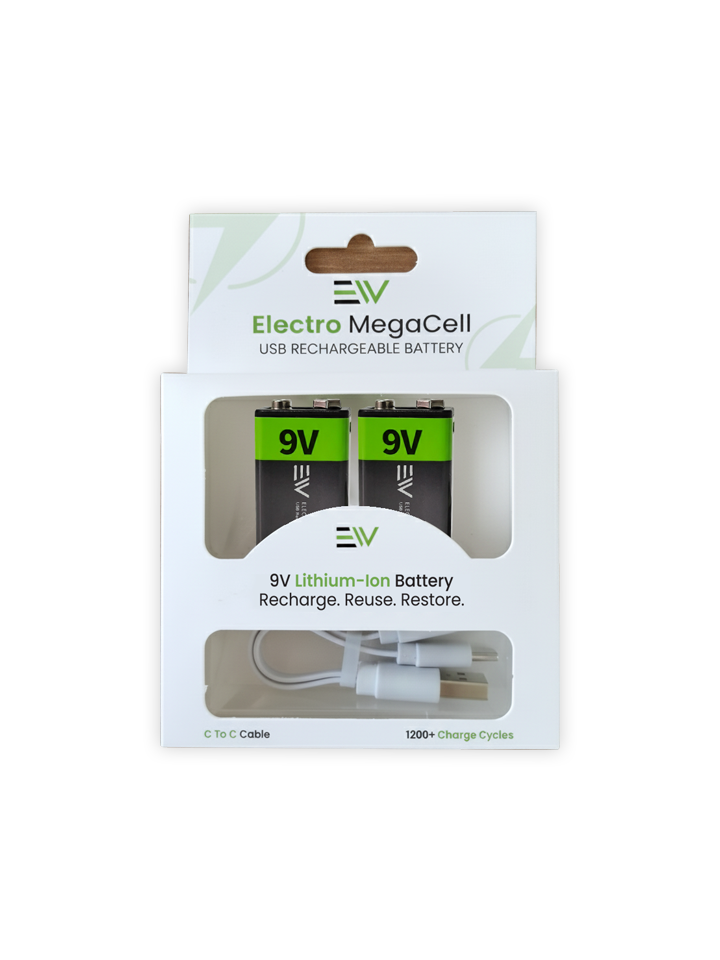 Electro MegaCell 9V - Battery with C to C Cable 2Pack - Black