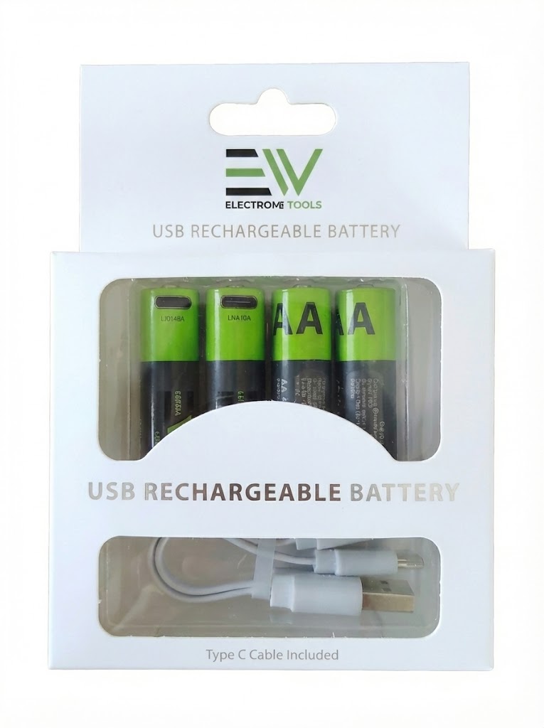 Electro MegaCell AA Battery with C to C Cable 4-Pack - Black