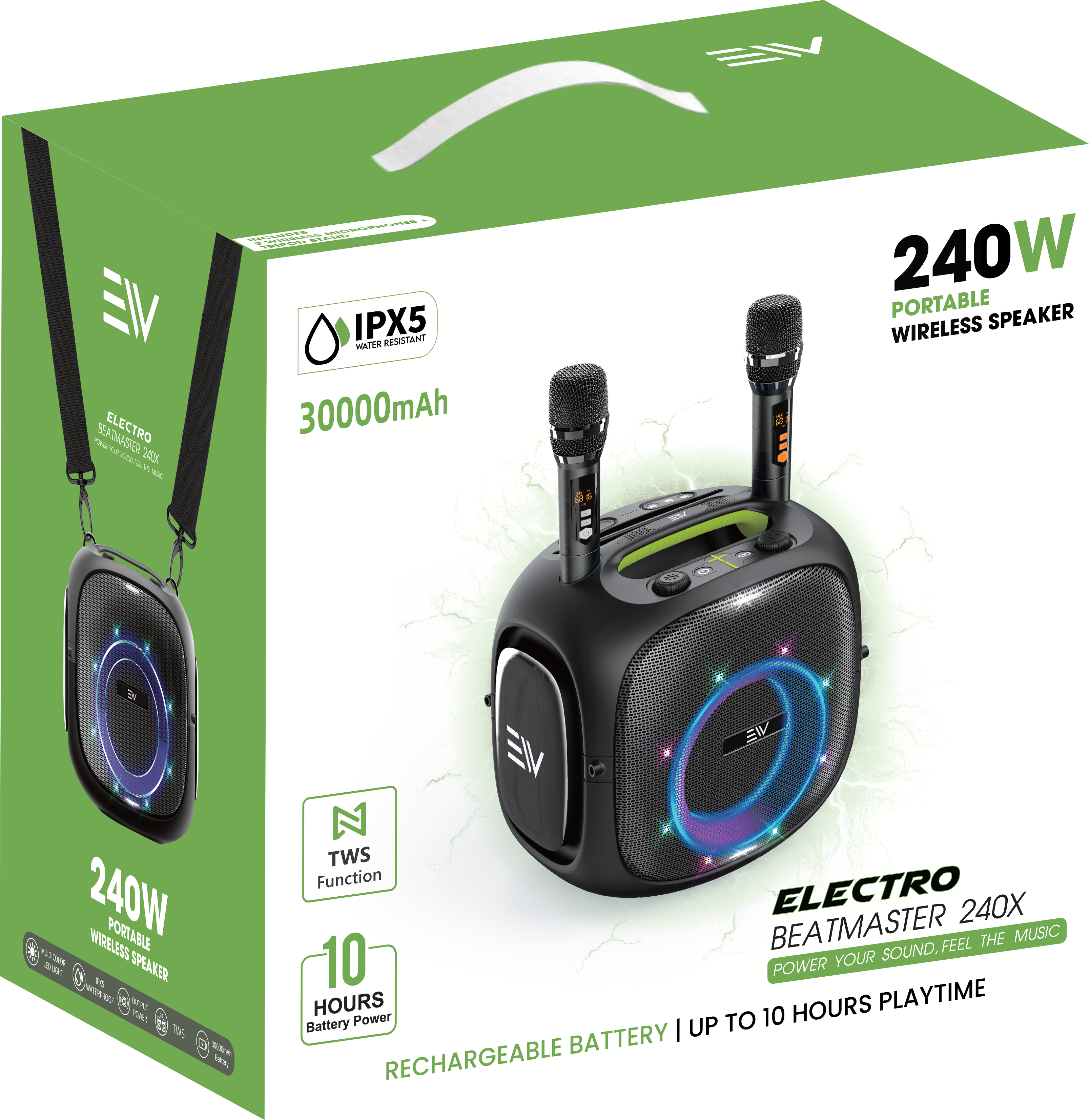 Electro Beat Master Bluetooth Speaker 240W - Black/Green