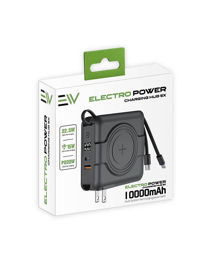 Electro – 10000 mAh Power Bank 5 In 1 Charging Hub – Black
