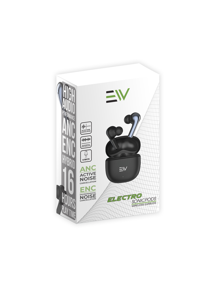 Electro Sonic Pod ANC & ENC  Bluetooth Headset – Black